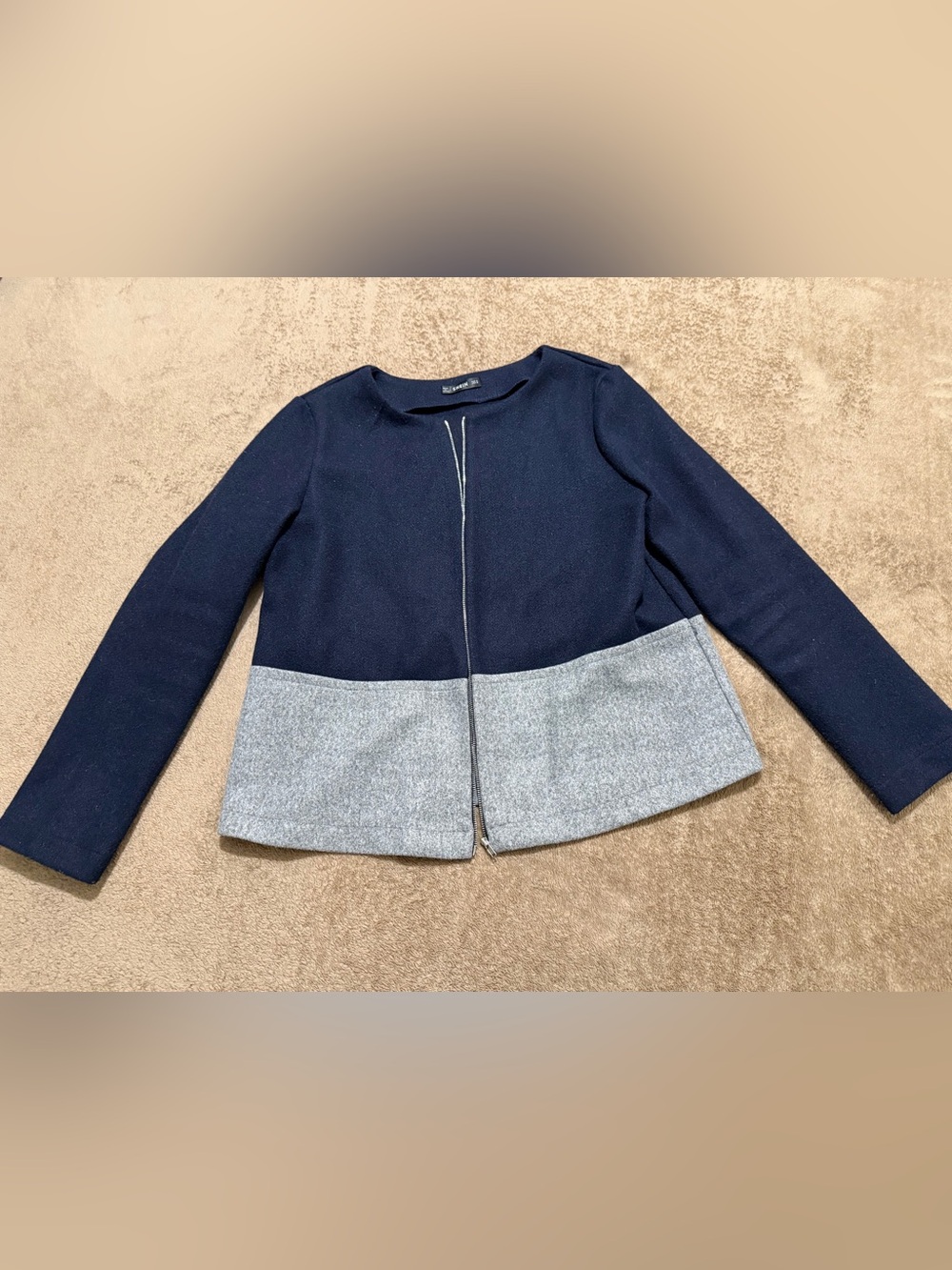 Navy Zip-Front Jacket with Silver Hardware